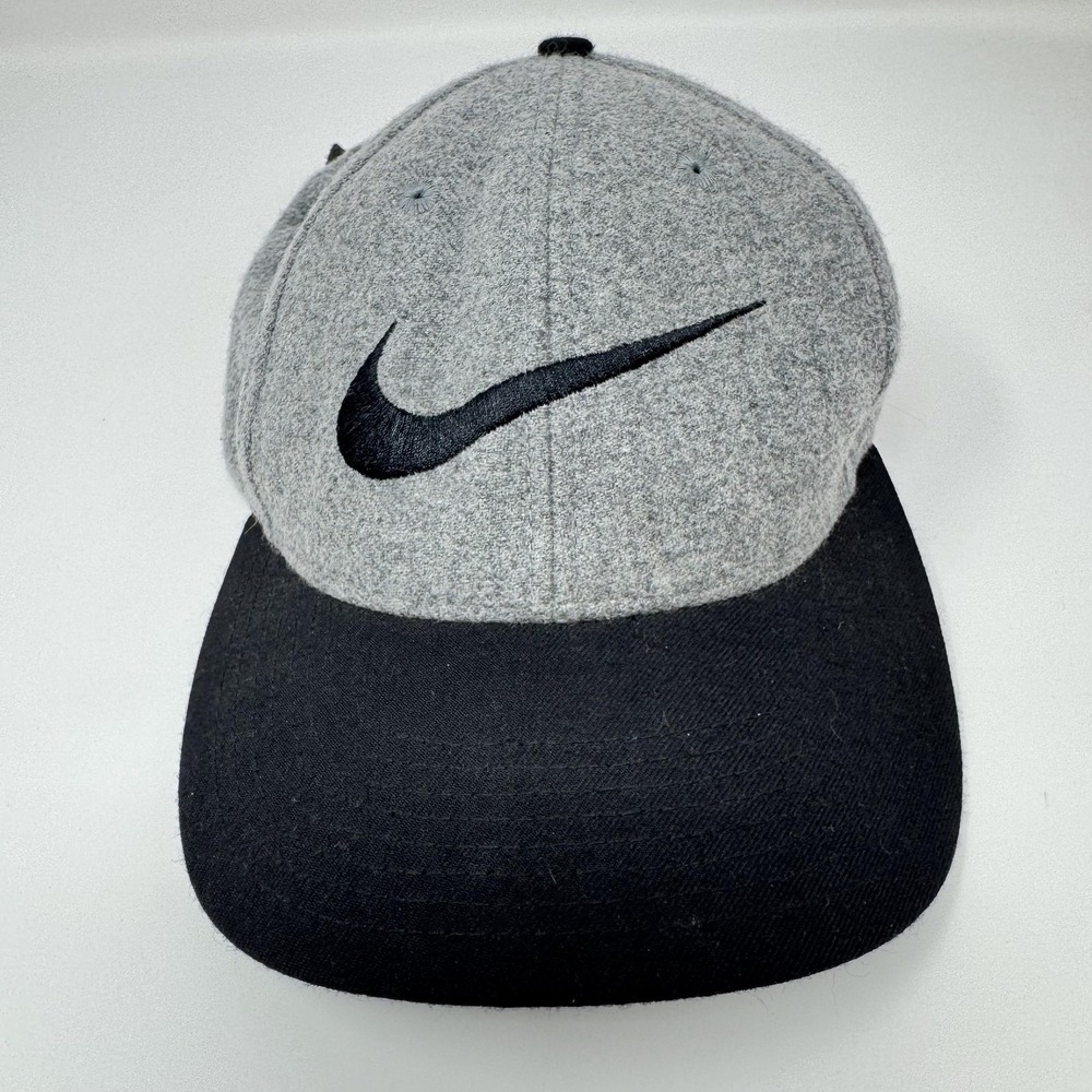 Nike Hat Cap Strap Back Mens One Size Gray Black‎ Wool Baseball Swoosh Logo